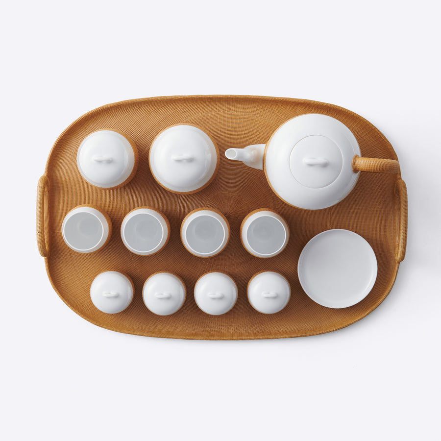 Bridge Collection Porcelain and Bamboo Weaving Tea Set, Natural