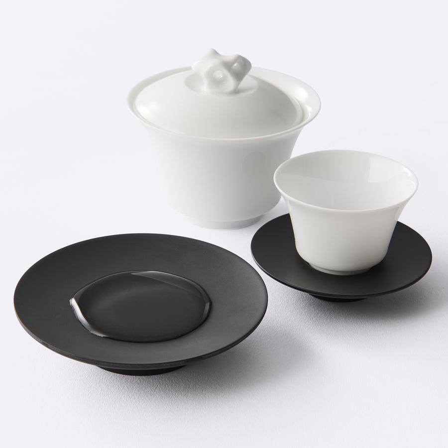 Garden Collection Porcelain and Inkstone Saucer Gaiwan Teacup Set