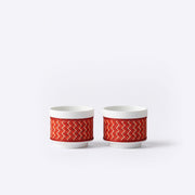 Manyi Collection Porcelain and Bamboo Weaving Teacup Set, Red