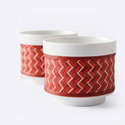 Manyi Collection Porcelain and Bamboo Weaving Teacup Set, Red