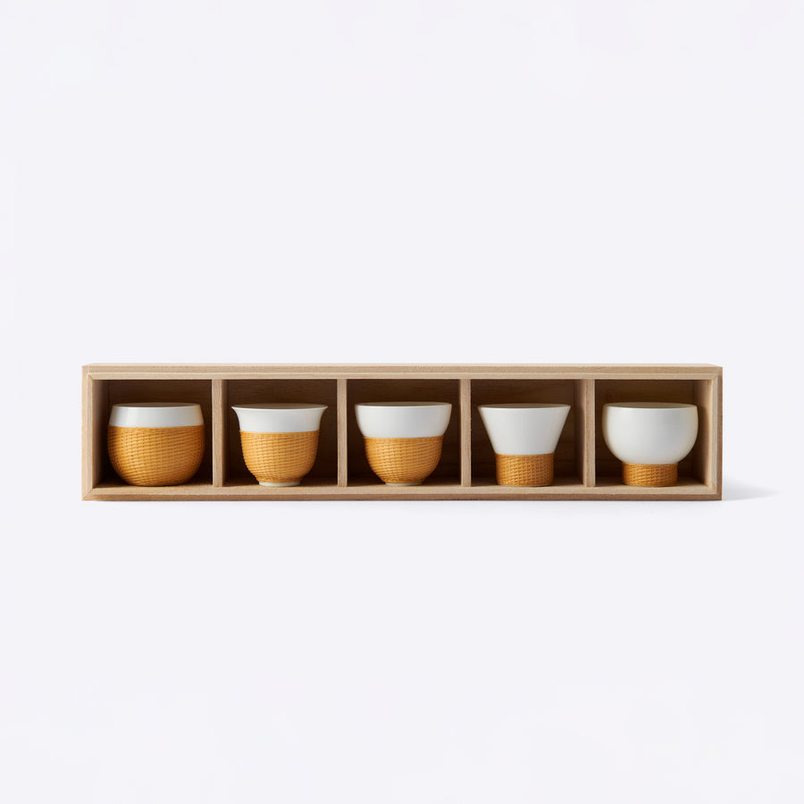 Porcelain and Bamboo Weaving Teacup Gift Set, Natural