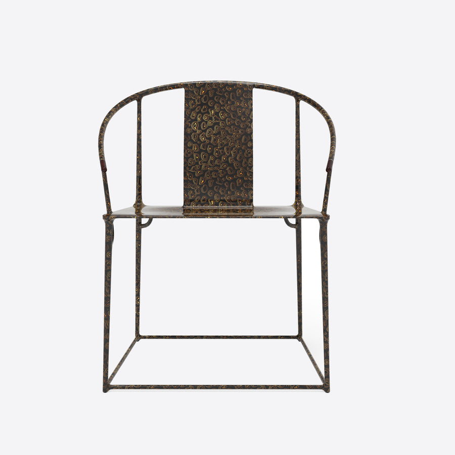 Xipi Lacquer and Carbon Fiber Round-Backed Large Armchair, Black and Gold
