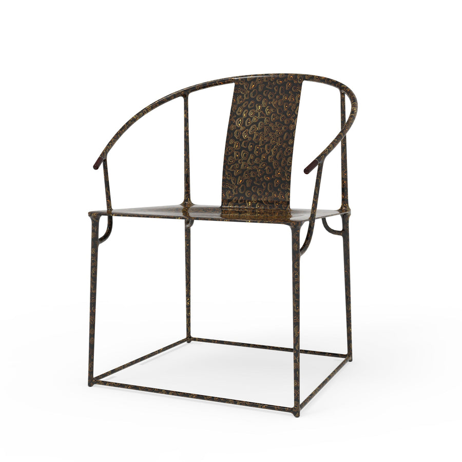 Xipi Lacquer and Carbon Fiber Round-Backed Large Armchair, Black and Gold