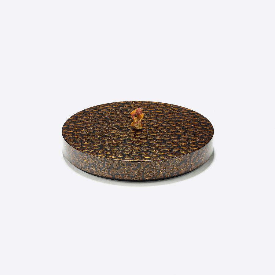 Xipi Lacquer with Shoushan Soapstone Handle Serving Container, Black and Gold