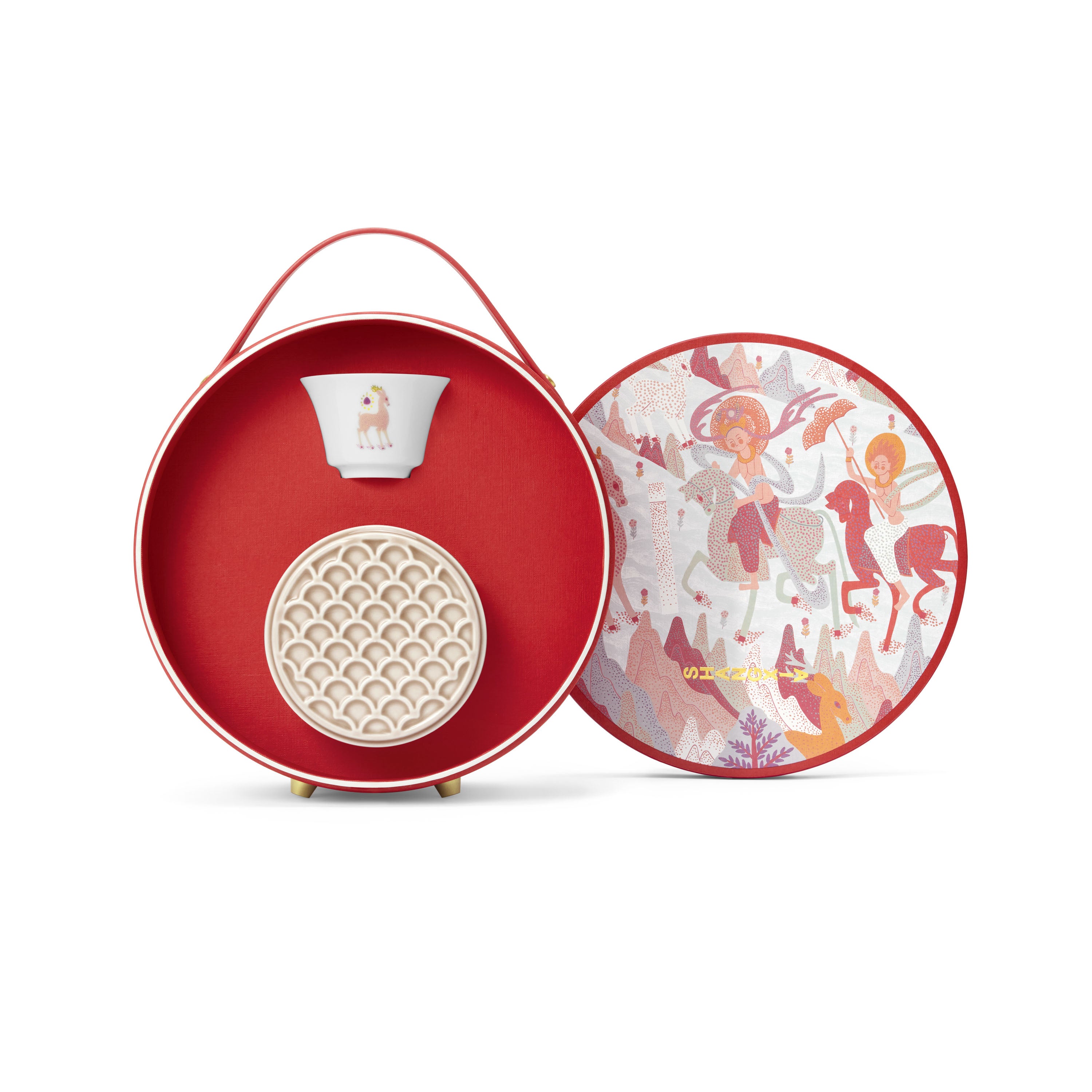 SHANGXIA 茶器セット 陶器 白 赤箱 SHANGXIA 茶器セット 陶器 白 赤箱